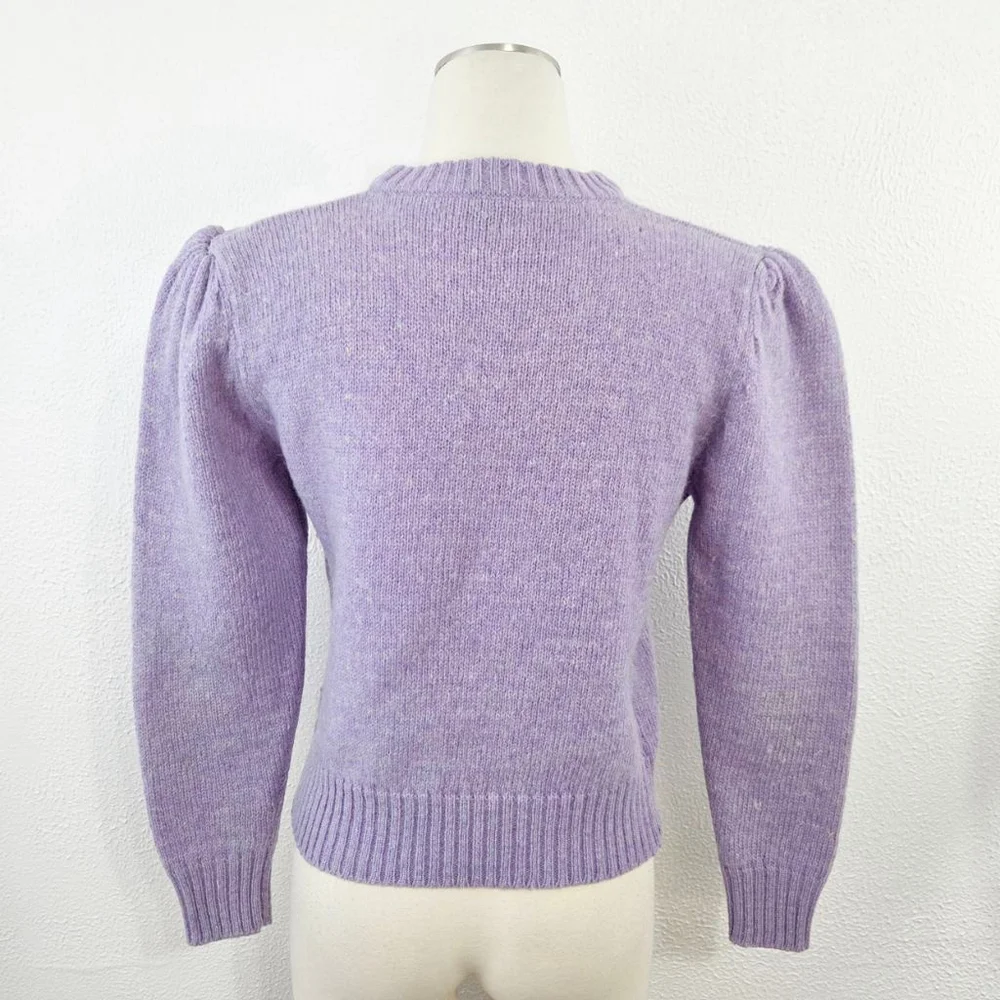 Vintage pastel purple pink kitty cat sweater puff sleeves fairy kei kawaii FLAW